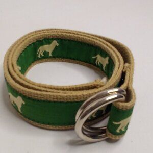 Moonshine Belt Men Women L 34" Canvas Ribbon Dogs Golf Boating Green Tan